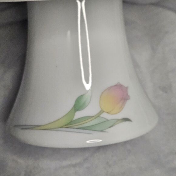 Westbury Toscany Collection Porcelain Pedestal Pink/Yellow Tulips Cake Plate - Picture 3 of 5